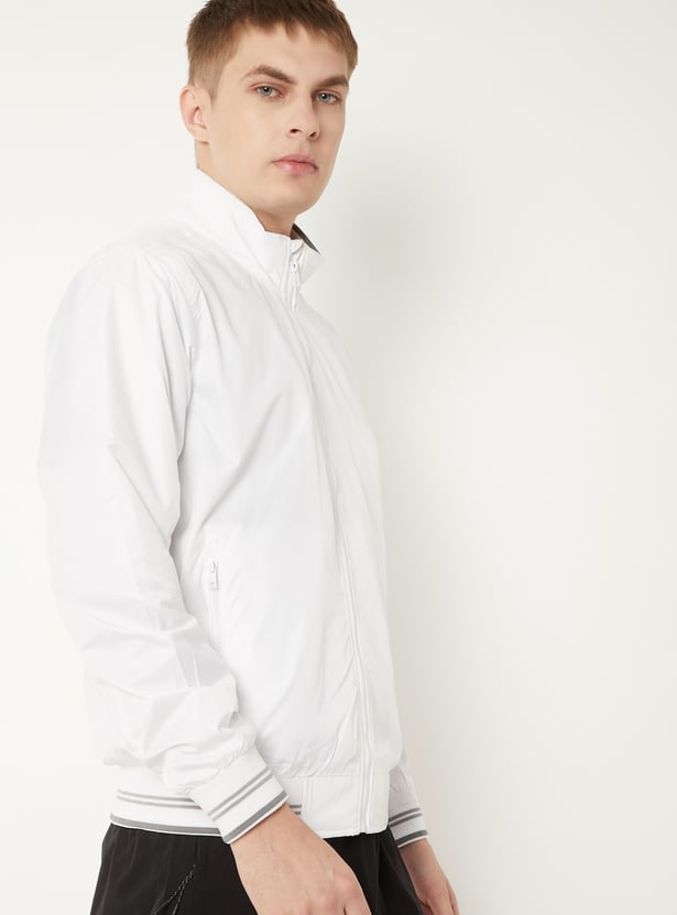 MR.JAWAN Men's White Lightweight Bomber Jacket front view