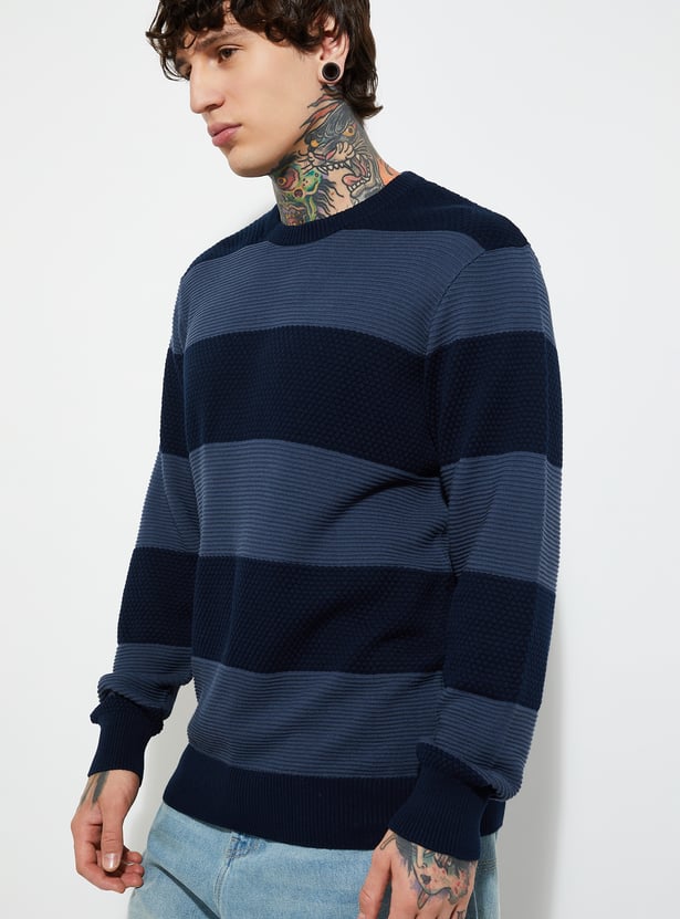 MR.JAWAN Men's Blue Striped Sweater front view