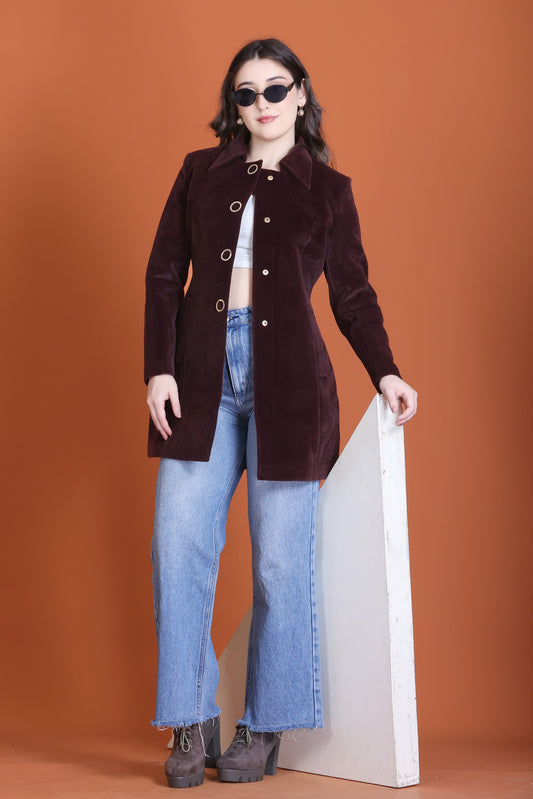 MR.JAWAN Women's Medium Wine Coat front view