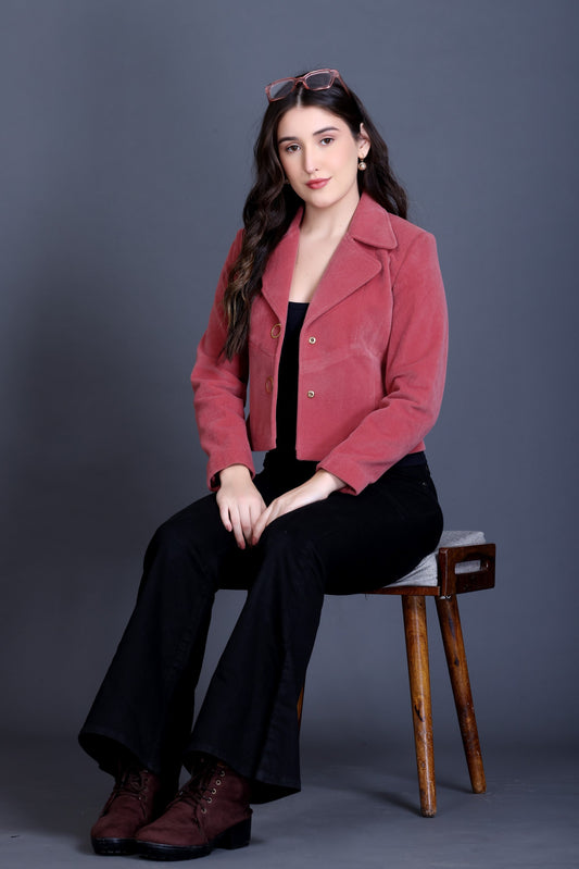 MR.JAWAN Women's Cropped Baby Pink Coat front view