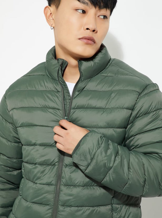 MR.JAWAN Men's Green Packable Puffer Jacket front view
