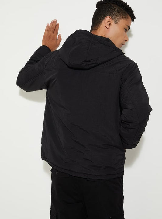 MR.JAWAN Men's Black Solid Utility Jacket front view