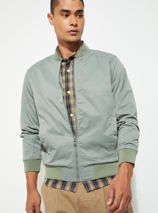 MR.JAWAN Men's Green Solid Jacket front view