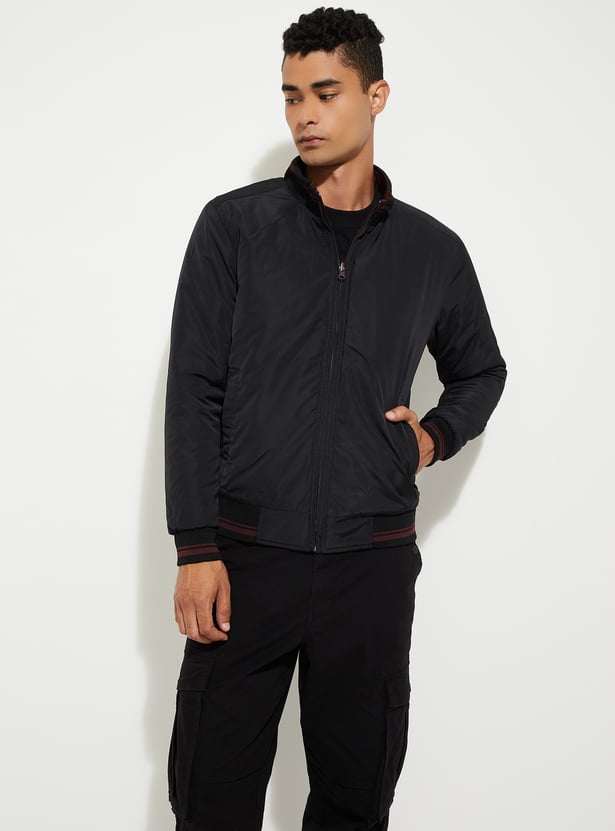 MR.JAWAN Men's Black Solid Reversible Jacket front view