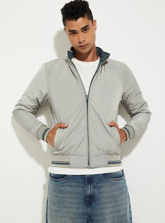 MR.JAWAN Men's Blue Solid Reversible Jacket front view