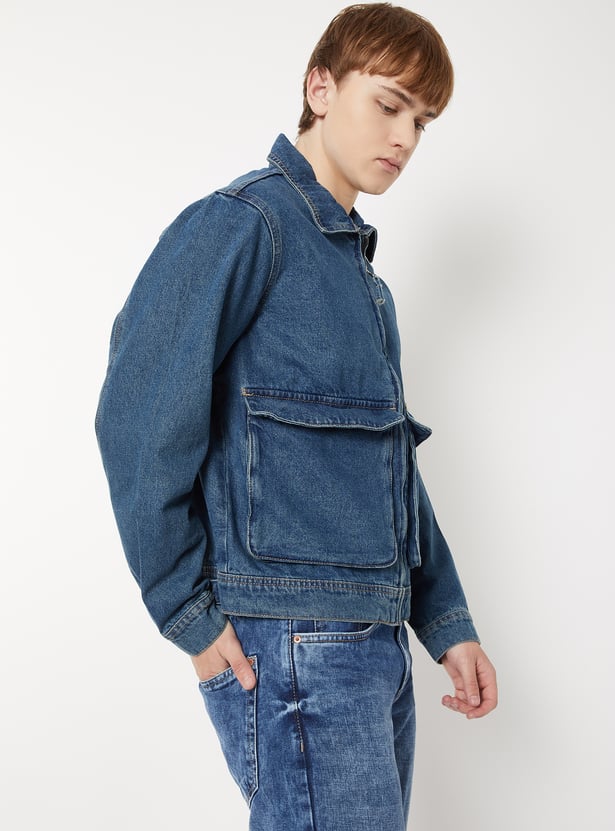 MR.JAWAN Men's Blue Washed Denim Jacket front view