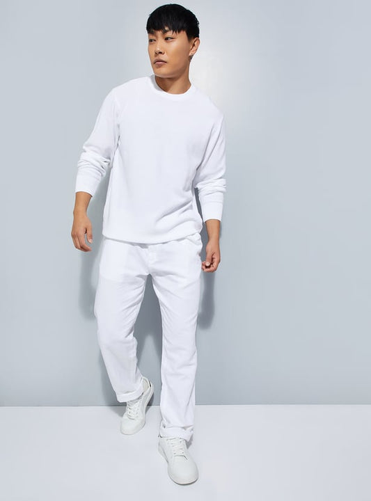 MR.JAWAN Men's White Knit Sweater front view