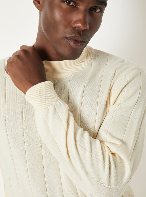 MR.JAWAN Men's Beige Knit Slim Fit Sweater front view