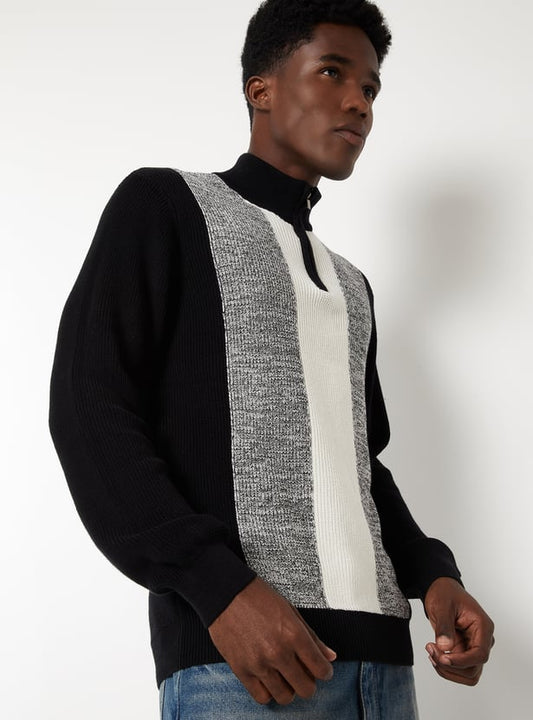MR.JAWAN Men's Black Colourblock Sweater front view