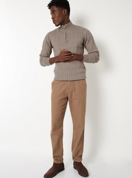 MR.JAWAN Men's Beige Knit Textured Sweater front view